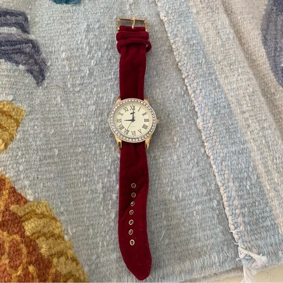 Jeffrey Banks Red Velvet Band Ladies Wristwatch - Picture 3 of 4
